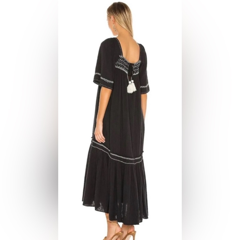 CFree People Dress Black White I'm The One Embroidery Maxi Smocked Boho